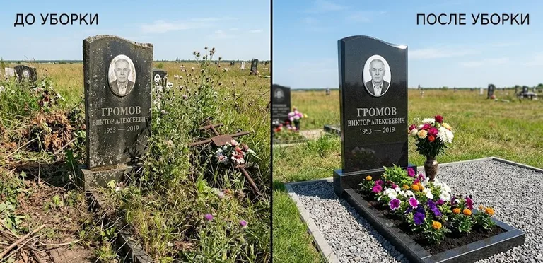 Уборка участка с обелиском до и после в Калининграде
