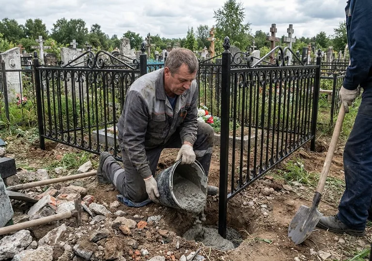 Установка ограды бетонированием ножек в грунт в Калининграде