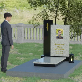 Православный комбинированный памятник с крестом - П006