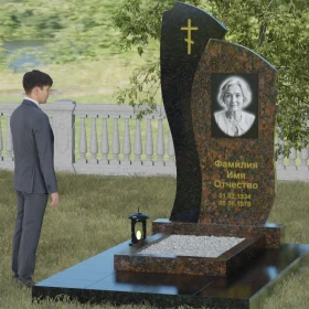 Комбинированный вертикальный памятник с крестом - П028