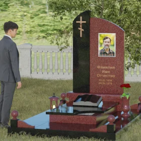 Вертикальный православный комбинированный памятник - П038