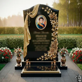 Элитный православный гранитный вертикальный памятник с крестом - ПН142