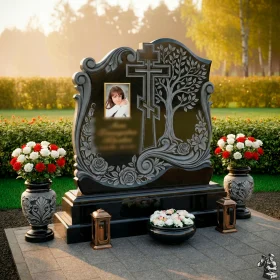 Элитный православный гранитный вертикальный памятник с крестом - ПН144