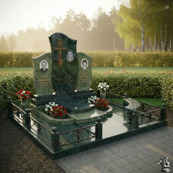 Гранитный памятник-свиток с православным крестом, гранит Балтик грин