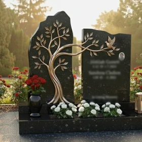 Элитный вертикальный памятник из гранита и металла для двоих - ПН234