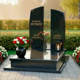 Элитный католический памятник из гранита и стекла для двоих - ПН237