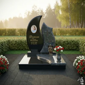 Комбинированный православный памятник с крестом и мемориальным комплексом - ПН241