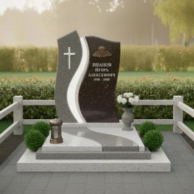 Комбинированный вертикальный памятник с крестом - ПН351