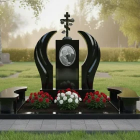 Элитный гранитный памятник с крестом для двоих - ПН382