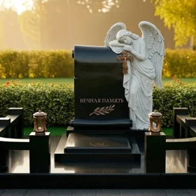 Гранитный или мраморный православный памятник с крестом - ПН393