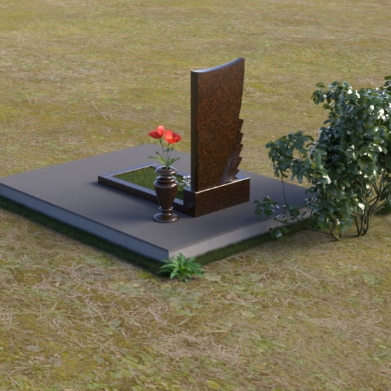 Мемориал с асимметричным срезом и резной деталью, гранит Дымовский, вид 4