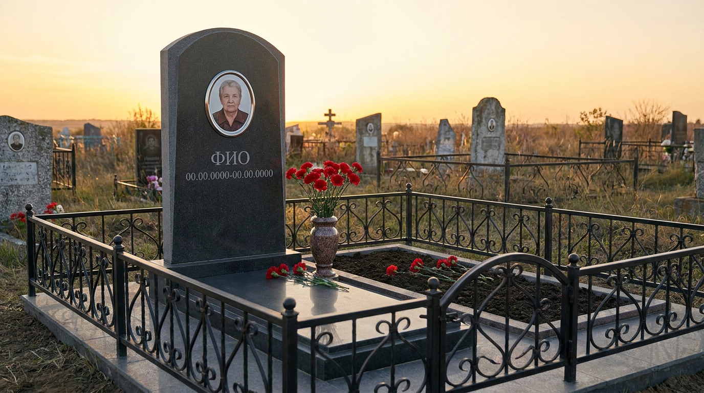 Пример дизайна: Памятник из тёмного базальта арочной формы