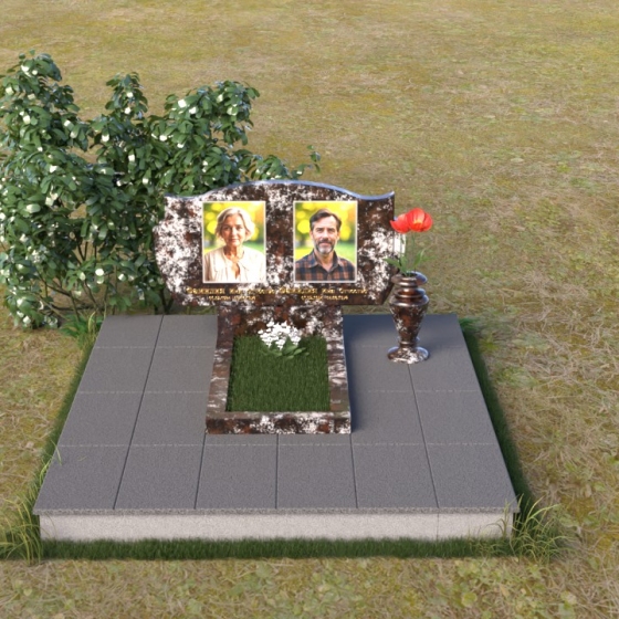 Мемориальная композиция с двумя волнами и фаской, гранит амфиболит, вид 3
