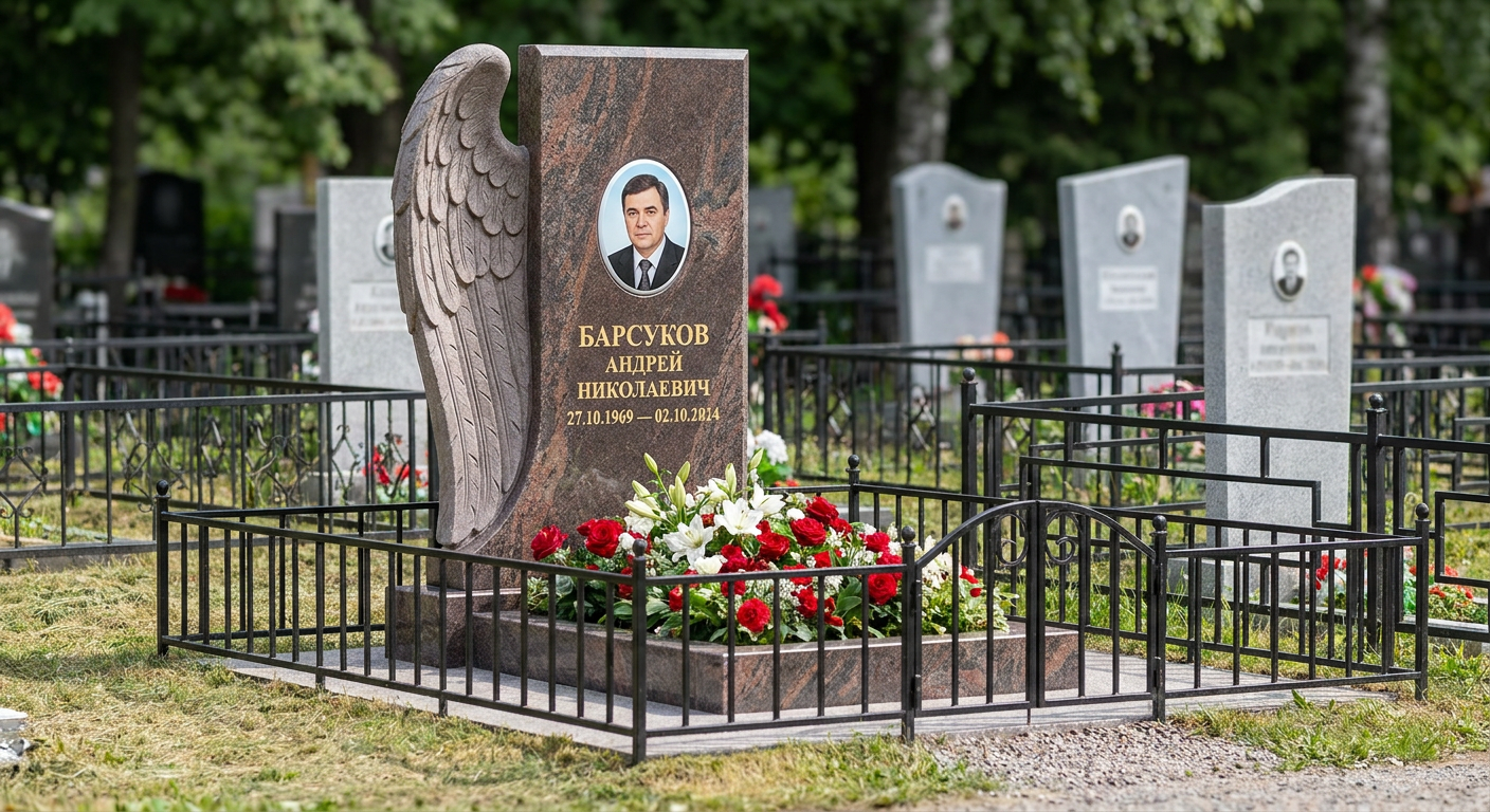 Пример дизайна: Мемориал с крылом ангела из дымовского гранита
