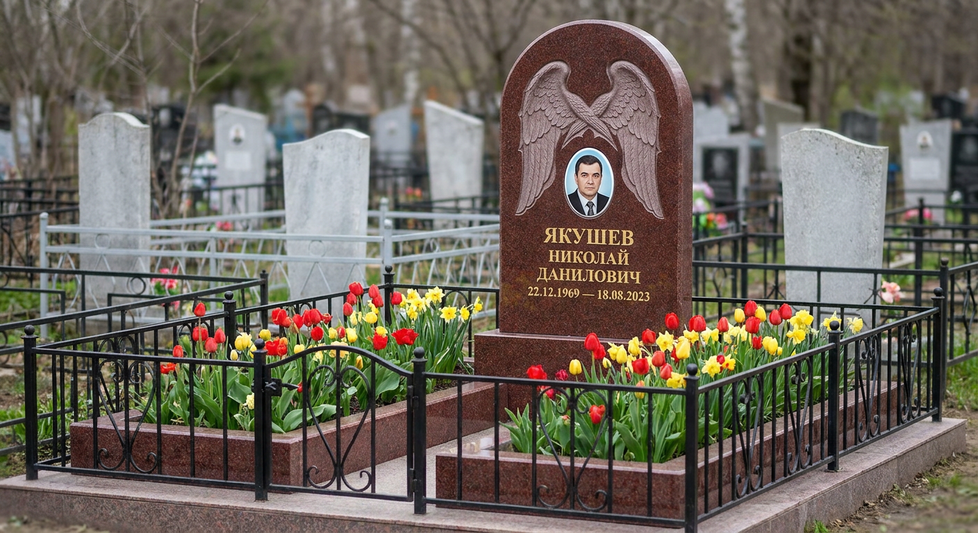 Пример дизайна: Мемориал с парящими крыльями из лезниковского гранита
