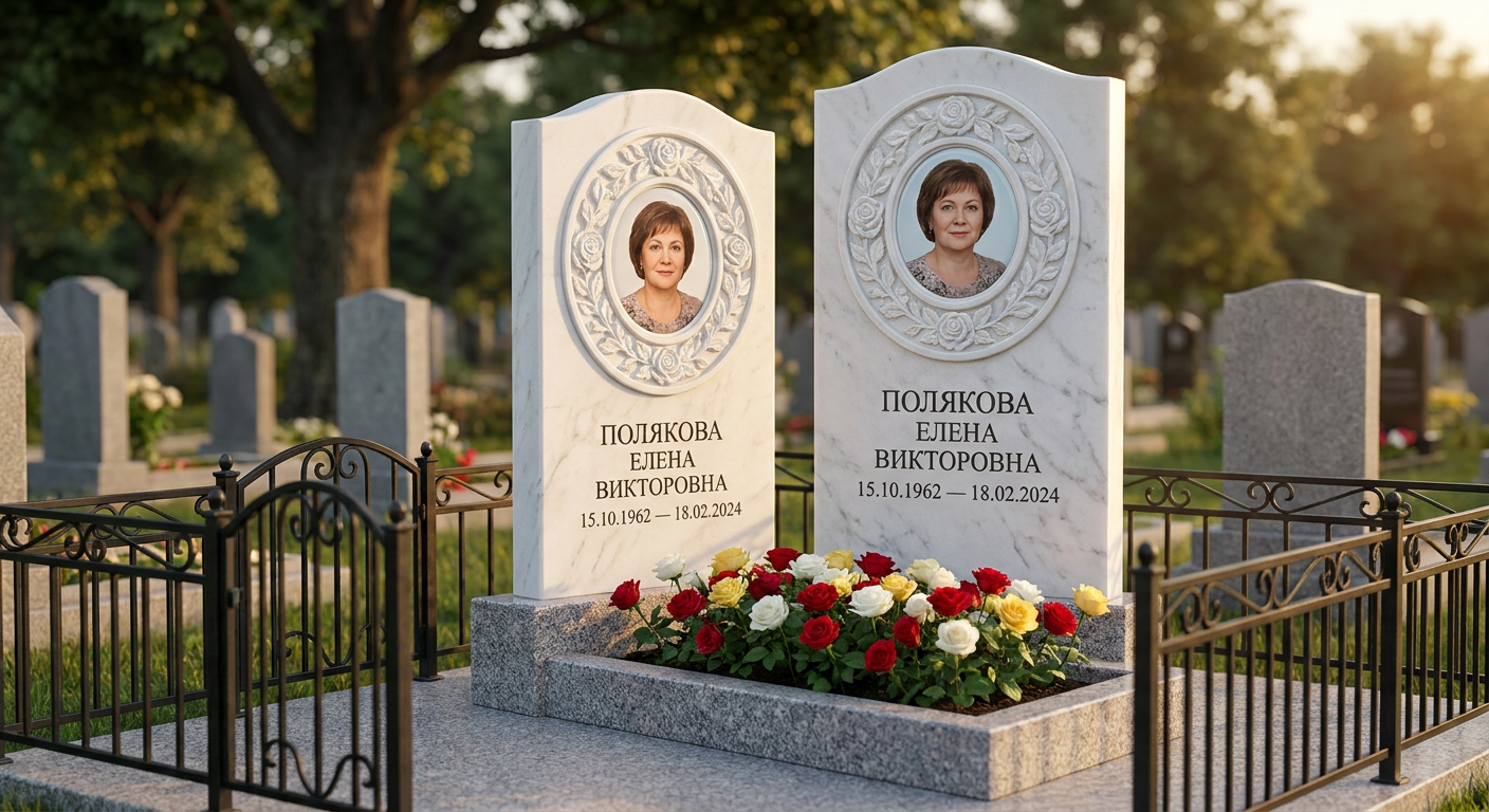 Пример дизайна: Памятник с розой в медальоне из белого мрамора