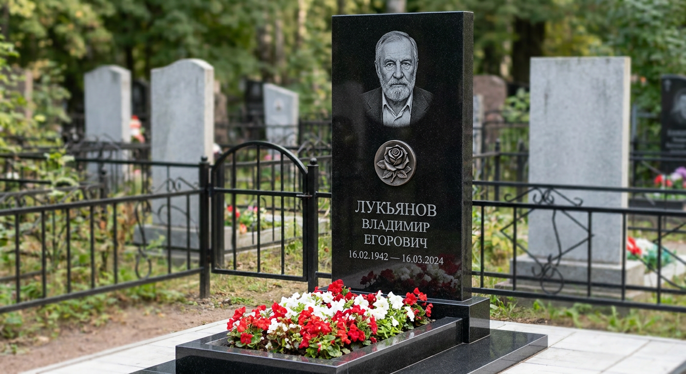 Пример дизайна: Комбинированный памятник фигурный с полукруглым завершением и цветником из красного гранита — фото и цена