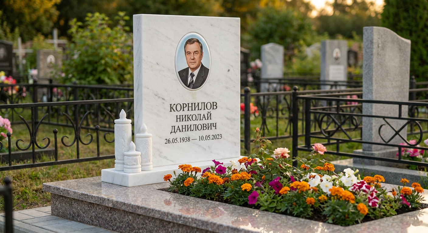 Пример дизайна: Мраморный памятник с портретом и свечой