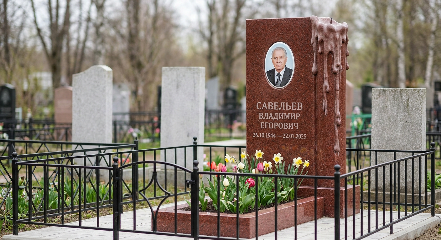 Пример дизайна: памятник с портретом и свечой из красного гранита Лезниковский