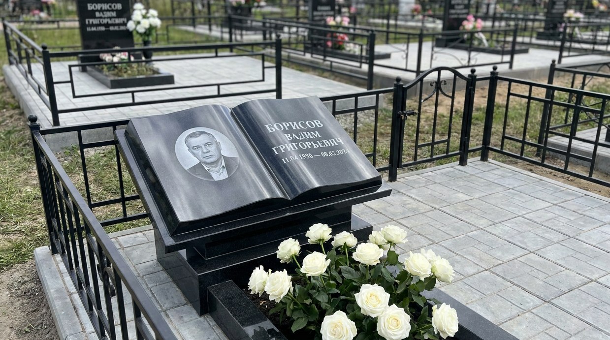 Пример дизайна: Гранитный памятник в виде книги — фото и цена