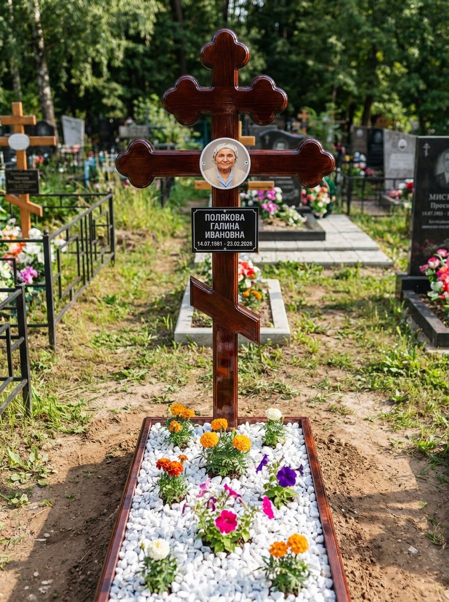 Портрет на памятнике в Калининграде — Цветной портрет на овале 130×180 мм — на деревянный крест